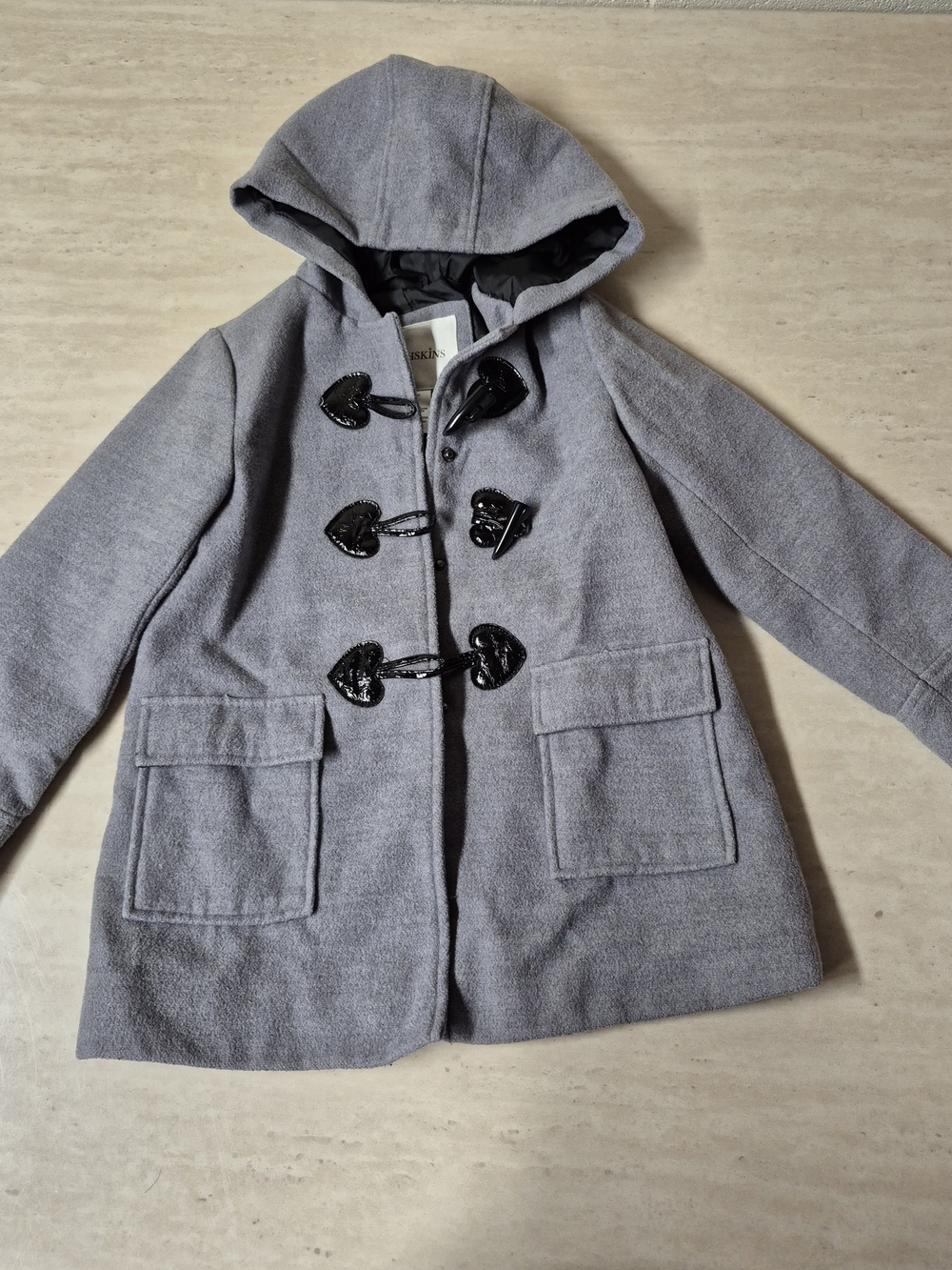 Toughskins Gray Hooded Pea Coat with Black Heart Toggles